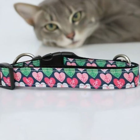 Anchor Candy Hearts Nylon Cat Collar - Cat Collars - Classic