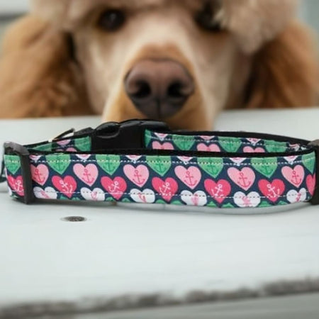 Anchor Candy Hearts Nylon Dog Collar - Dog Collars - Nylon