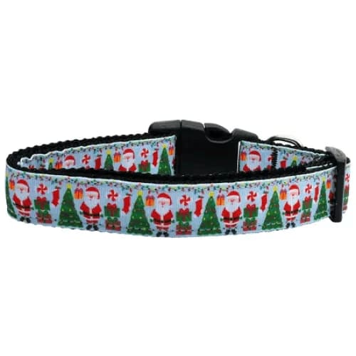 Aqua Santa Nylon Ribbon Dog Collars & Leashes - Christmas