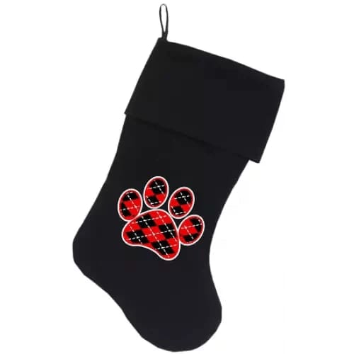 Argyle Paw Red Velvet Christmas Pet Stocking - Christmas