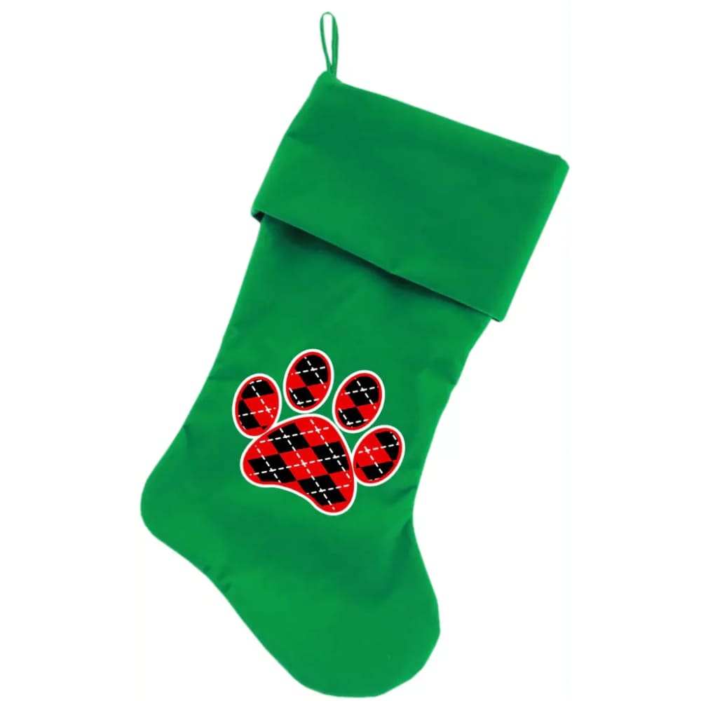 Argyle Paw Red Velvet Christmas Pet Stocking - Christmas