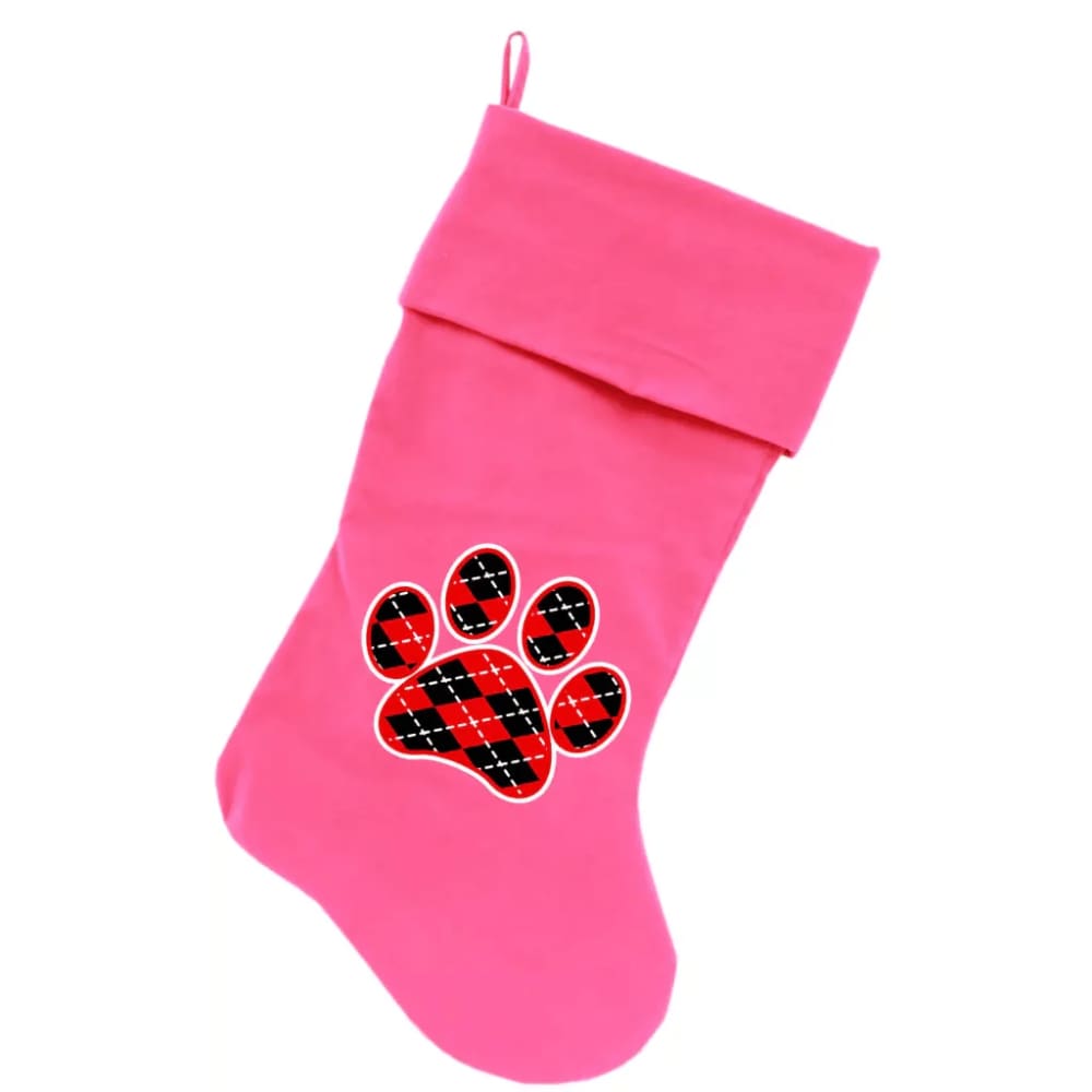 Argyle Paw Red Velvet Christmas Pet Stocking - Christmas