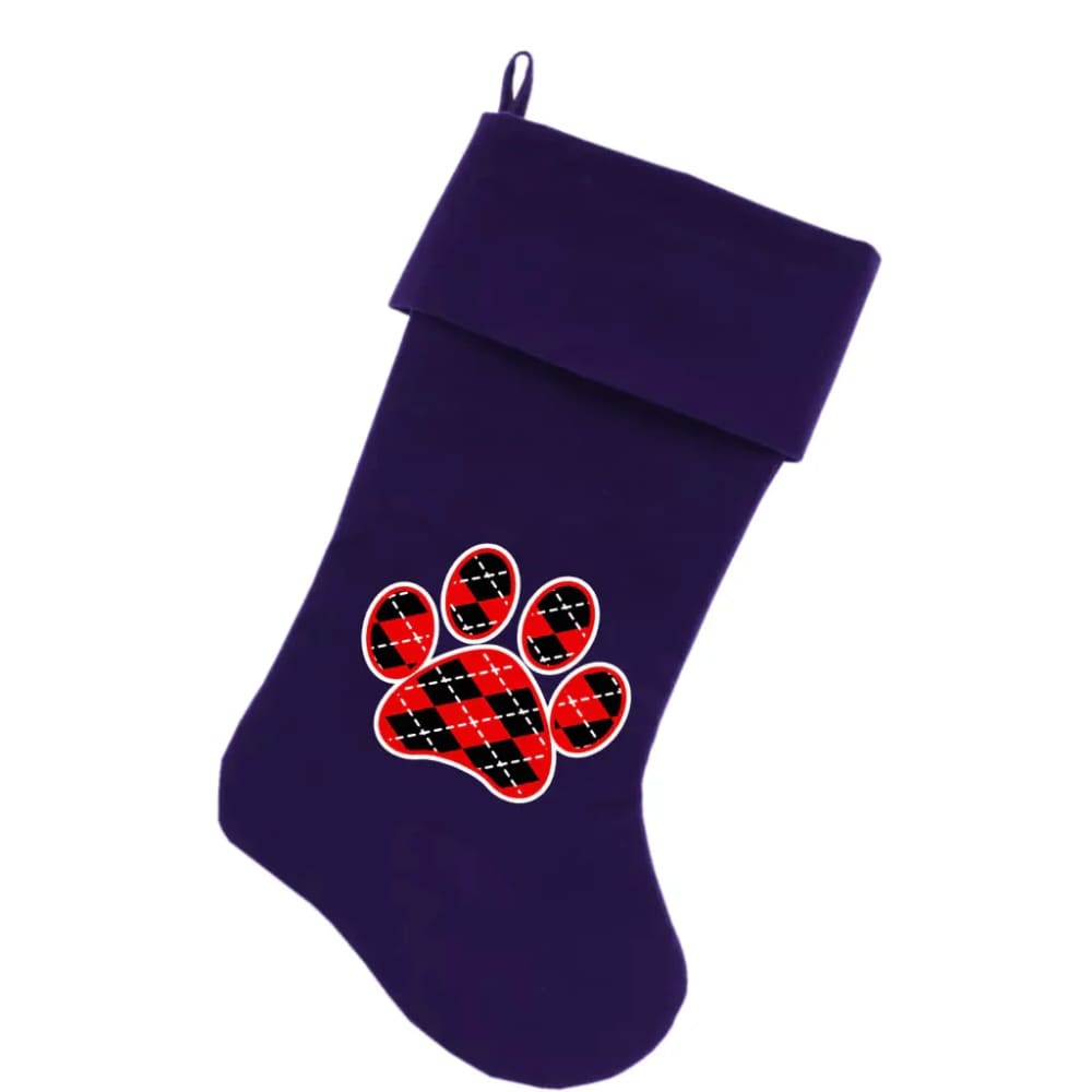 Argyle Paw Red Velvet Christmas Pet Stocking - Christmas