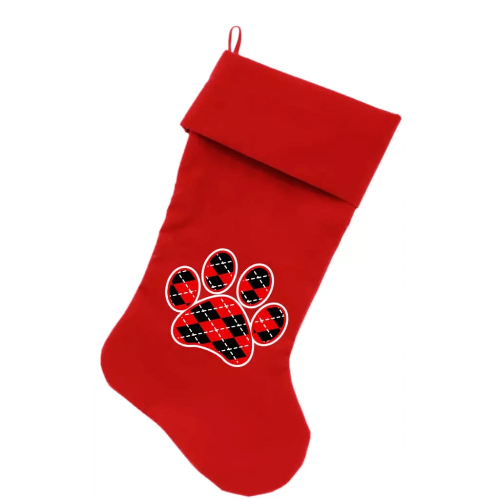 Argyle Paw Red Velvet Christmas Pet Stocking - Christmas