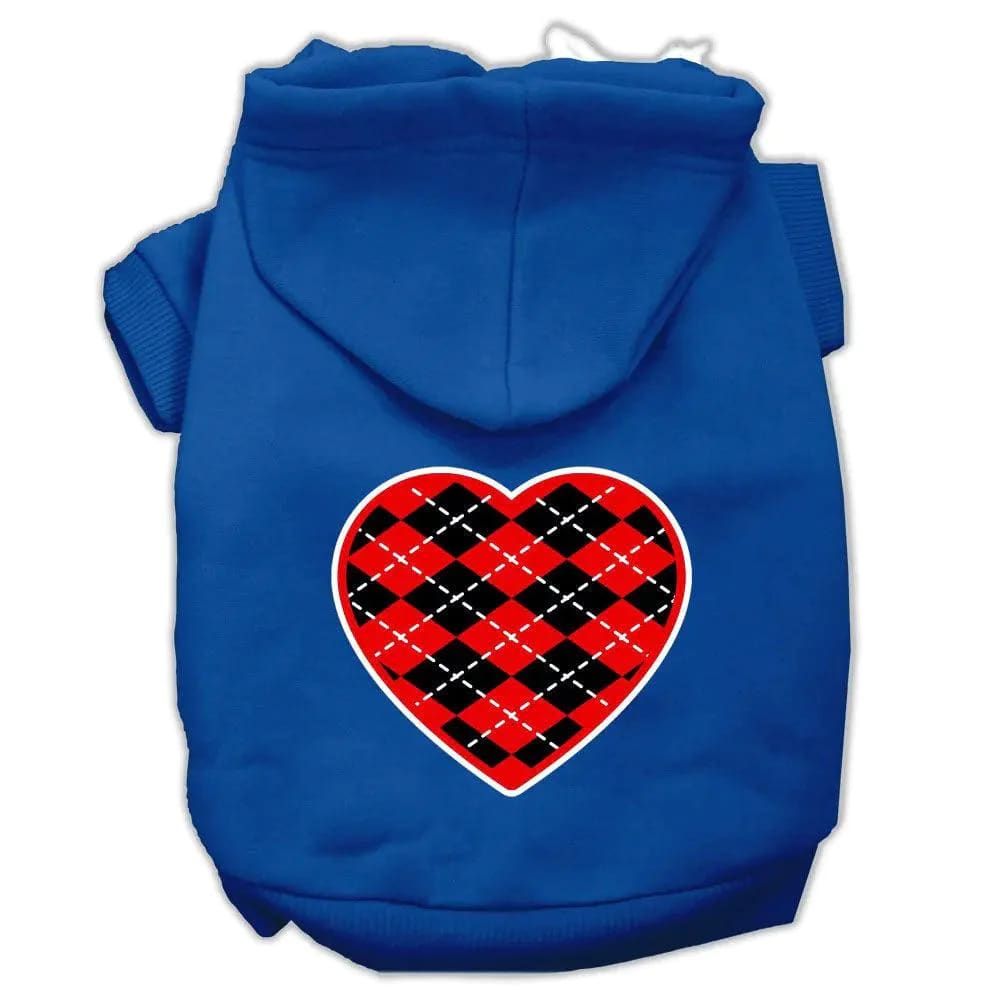 Argyle Red Heart Screen Print Pet Hoodies - Screen Print