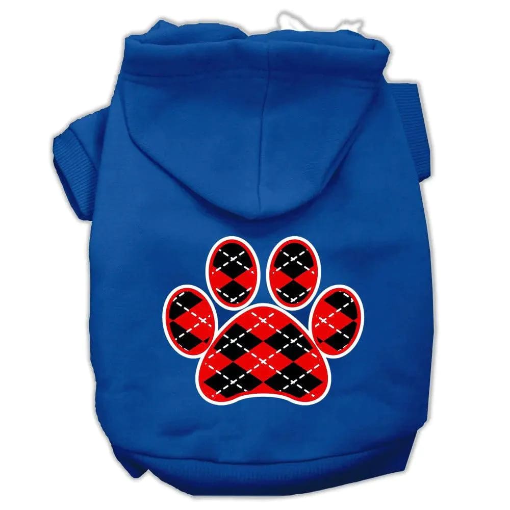 Argyle Red Paw Screen Print Pet Hoodies - Screen Print