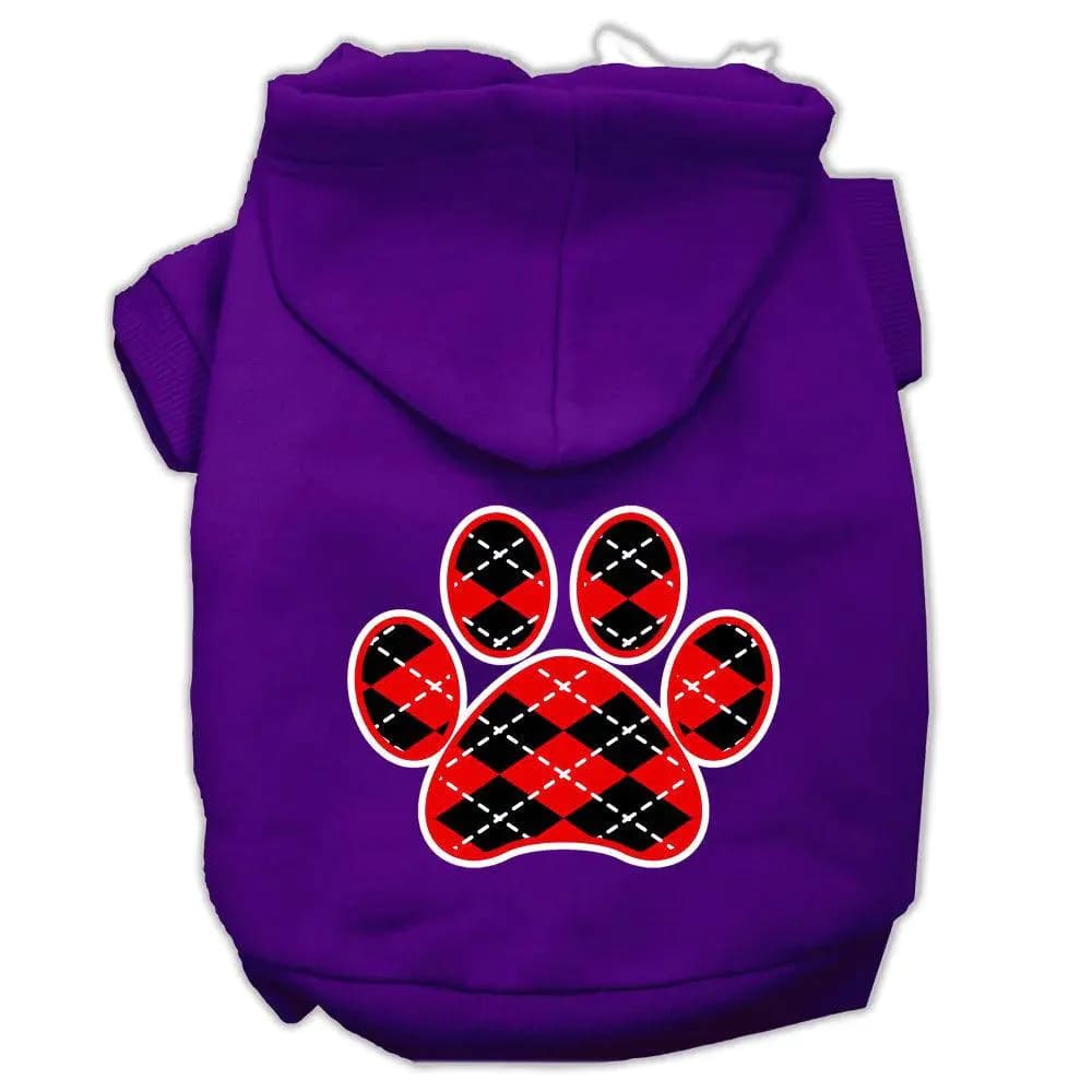 Argyle Red Paw Screen Print Pet Hoodies - Screen Print