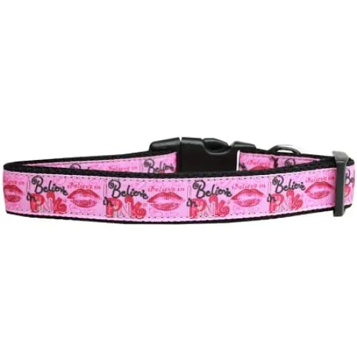 Believe In Pink Nylon Dog Collars & Leashes - Dog Collars