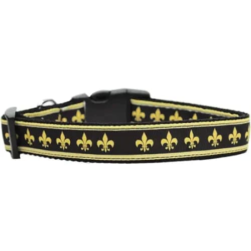 Black And Gold Fleur De Lis Nylon Cat Collar - Cat Collars