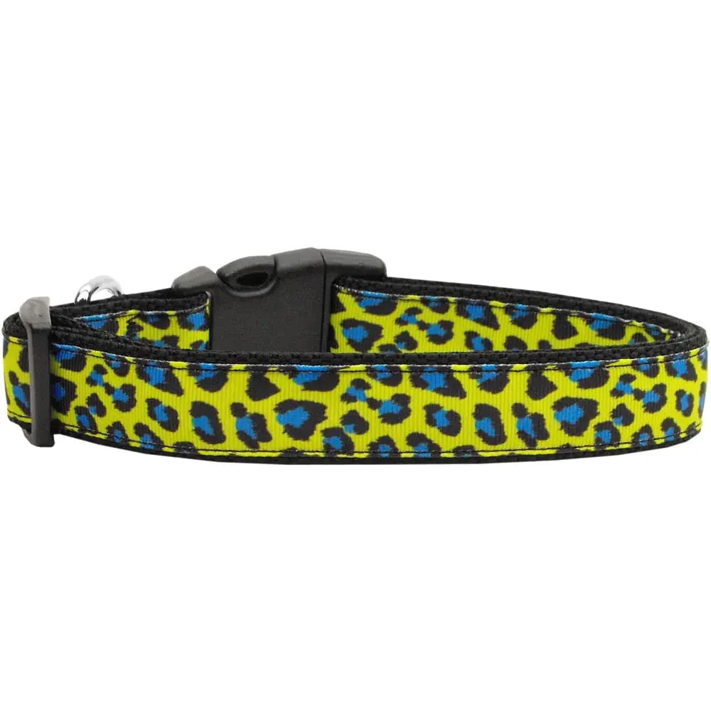 Blue And Yellow Leopard Nylon Dog Collars & Leashes - Dog