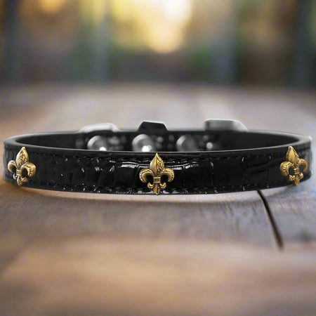 Bronze Fleur De Lis Widget Croc Dog Collar - Dog Collars