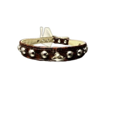 Brown with Silver Spheres Croc Dog Collar Fits 10-12”