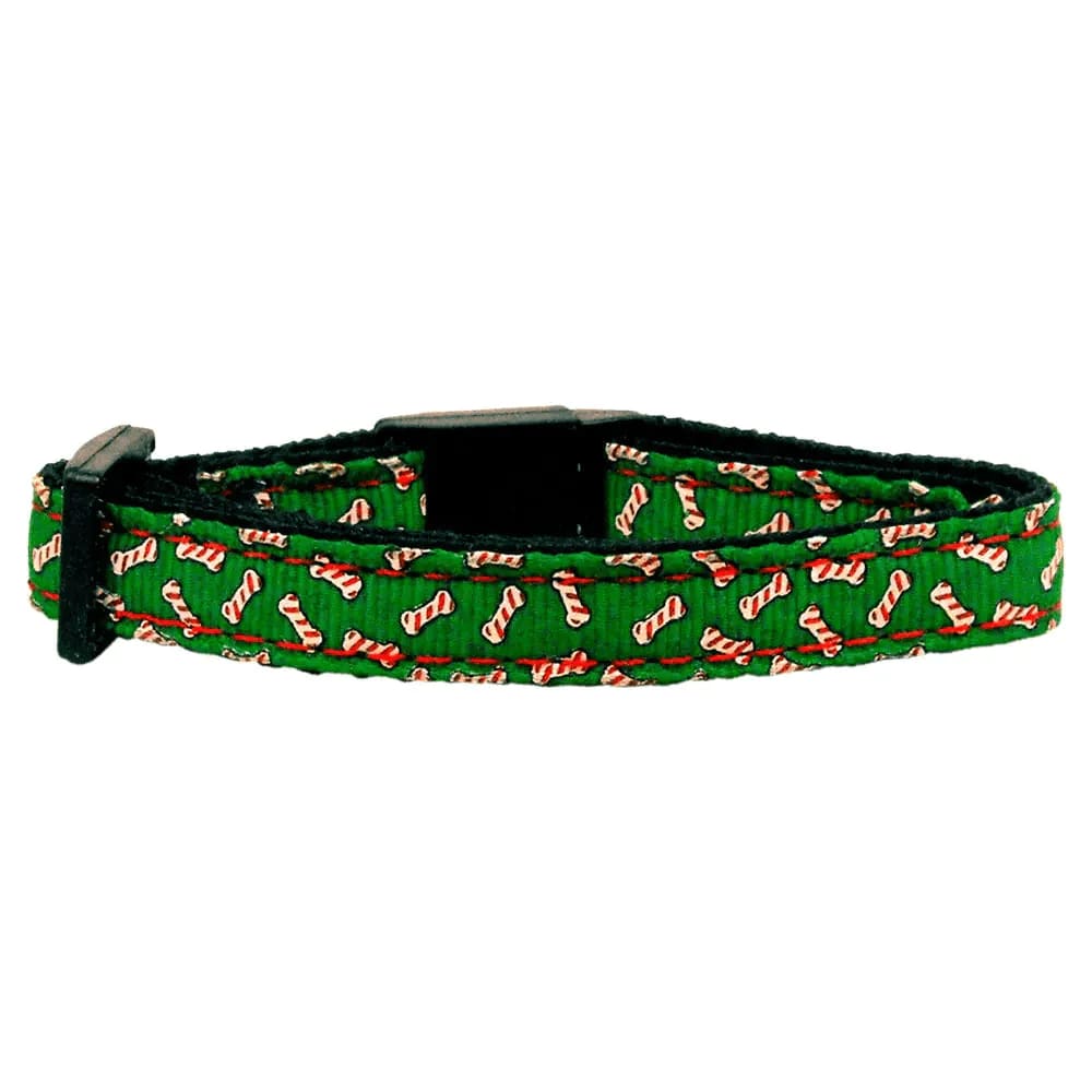 Candy Cane Bones Nylon and Ribbon Cat Safety Collar