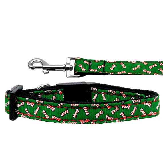 Candy Cane Bones Nylon and Ribbon Dog Collars and Leashes