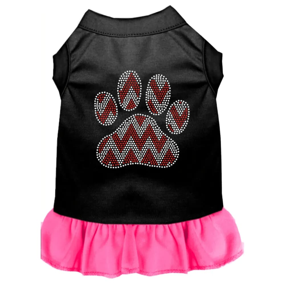 Candy Cane Chevron Paw Rhinestone Pet Dress - Christmas