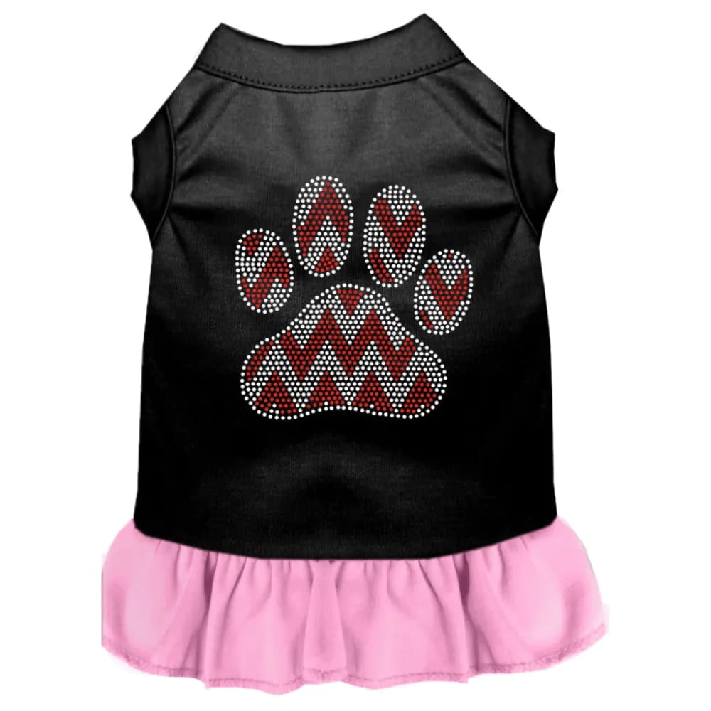 Candy Cane Chevron Paw Rhinestone Pet Dress - Christmas