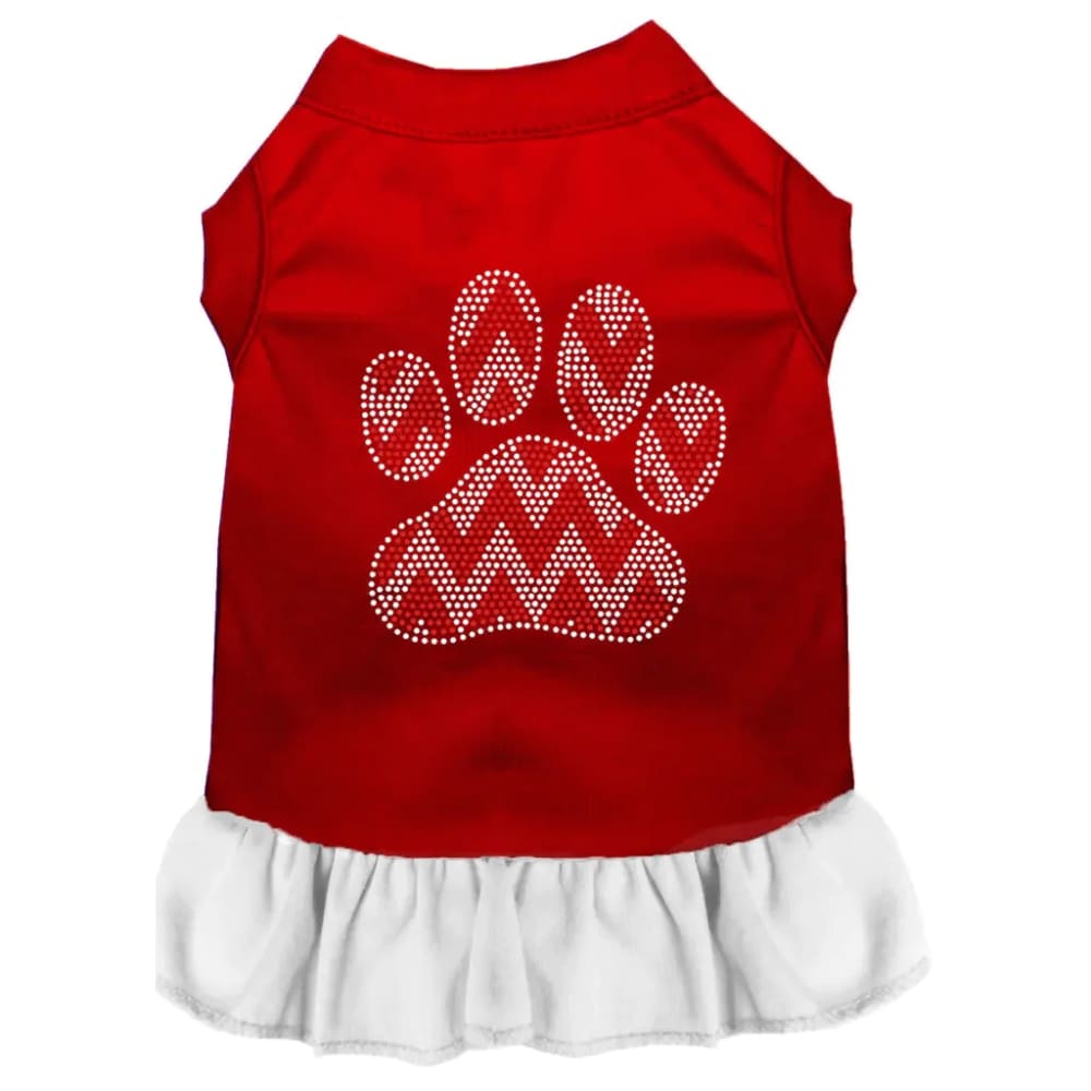 Candy Cane Chevron Paw Rhinestone Pet Dress - Christmas