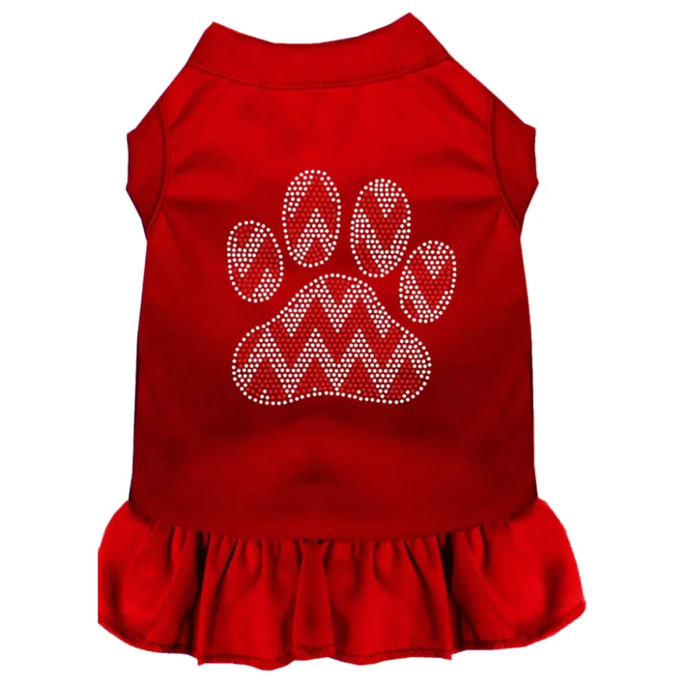 Candy Cane Chevron Paw Rhinestone Pet Dress - Christmas