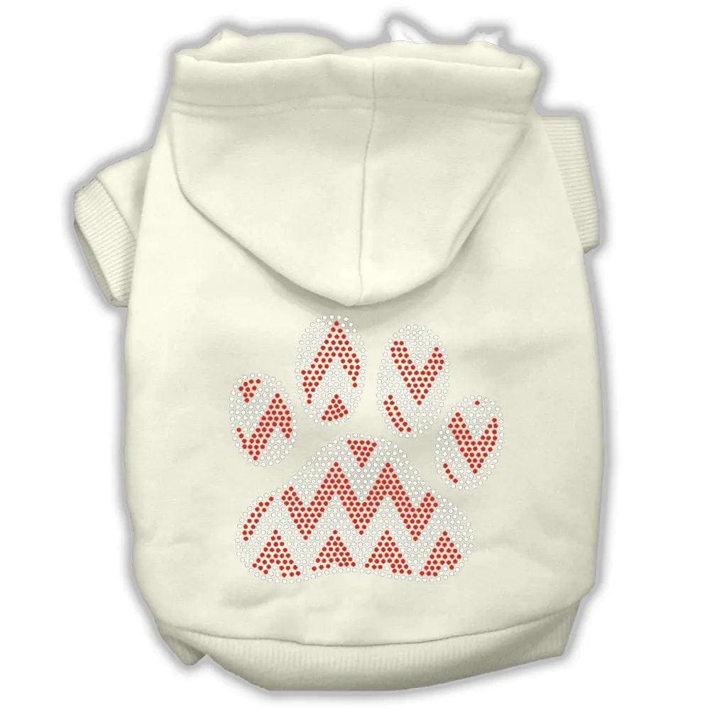 Candy Cane Chevron Paw Rhinestone Pet Hoodie - Screen Print