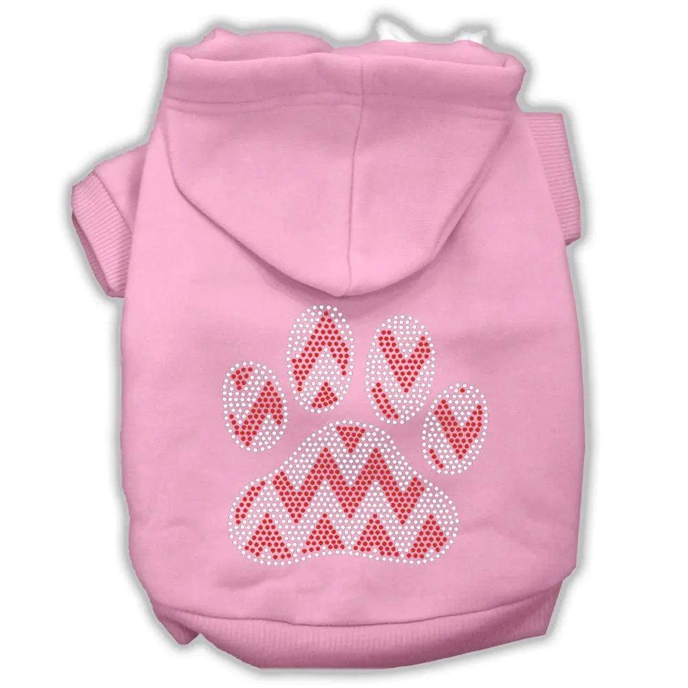 Candy Cane Chevron Paw Rhinestone Pet Hoodie - Screen Print