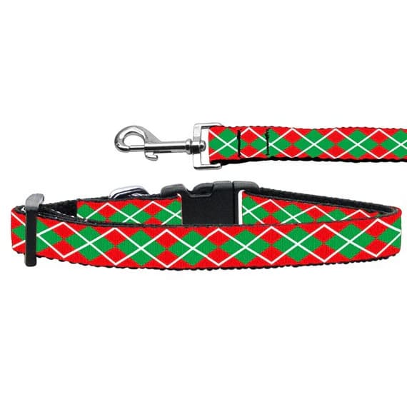 Christmas Argyle Nylon Ribbon Dog Collars and Leashes