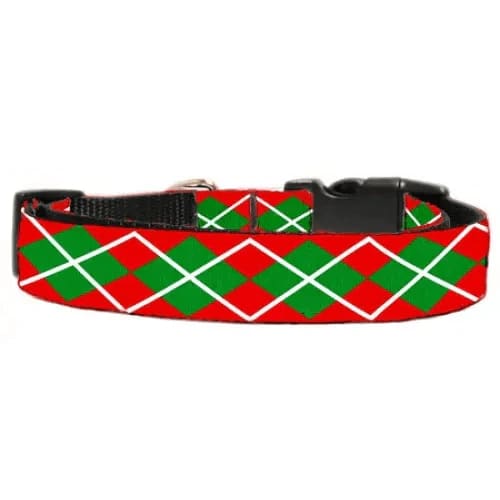 Christmas Argyle Nylon Ribbon Dog Collars and Leashes