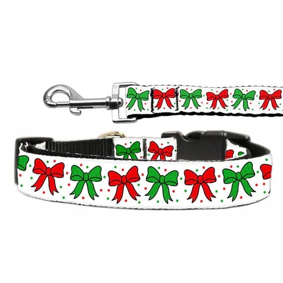 Christmas Bows Nylon Ribbon Dog Collars and Leashes