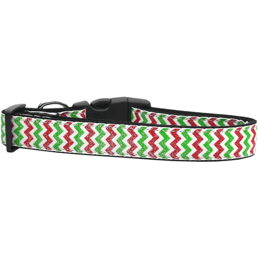 Christmas Sparkle Chevron Nylon Dog Collars and Leashes