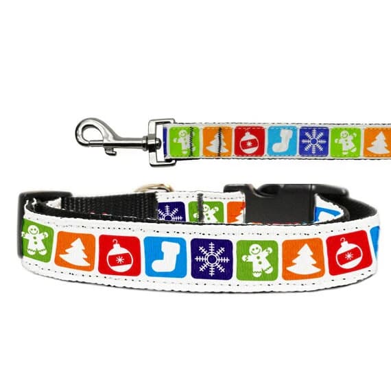 Classic Christmas Nylon and Ribbon Dog Collars and Leashes