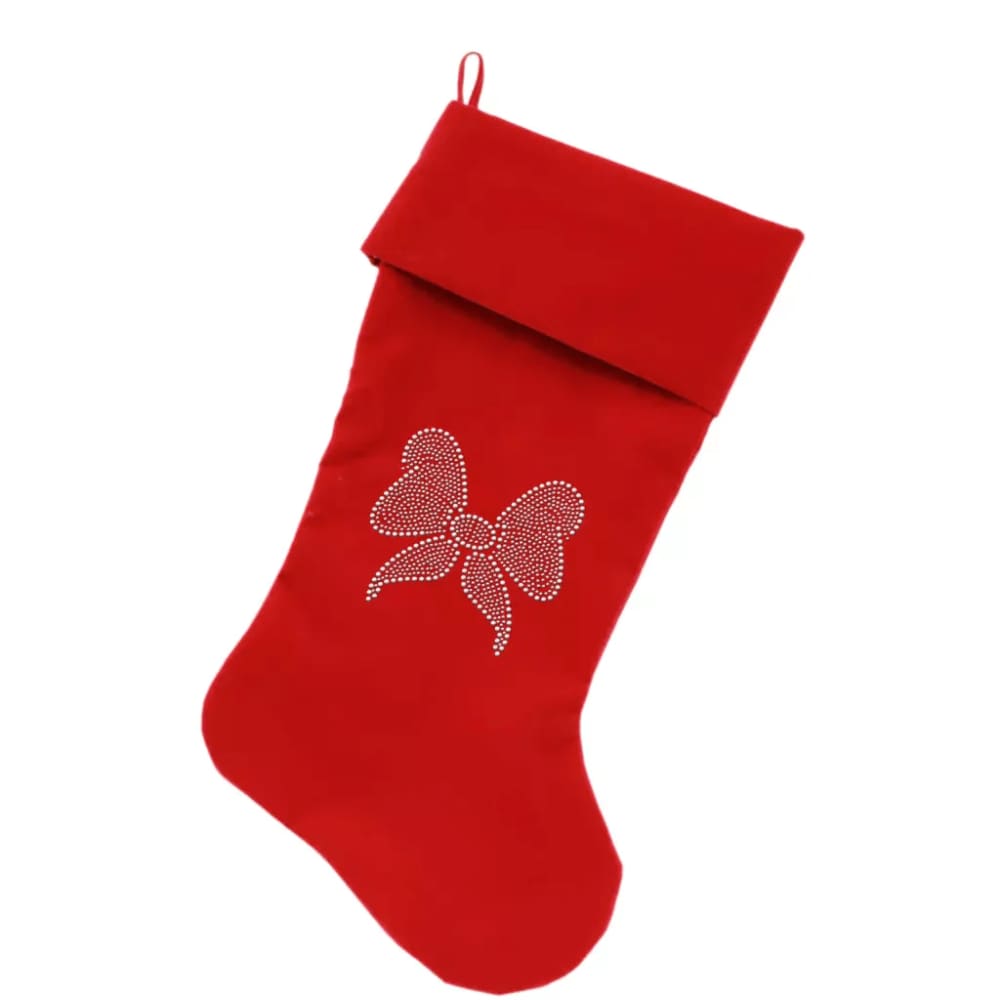 Clear Bow Rhinestone Velvet Christmas Pet Stocking