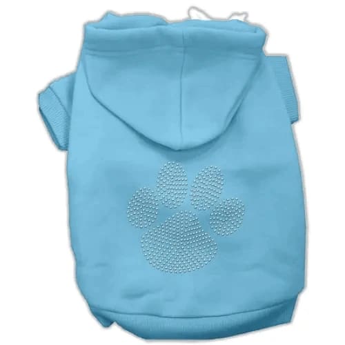 Clear Rhinestone Paw Dog Hoodies Baby Blue - Rhinestone