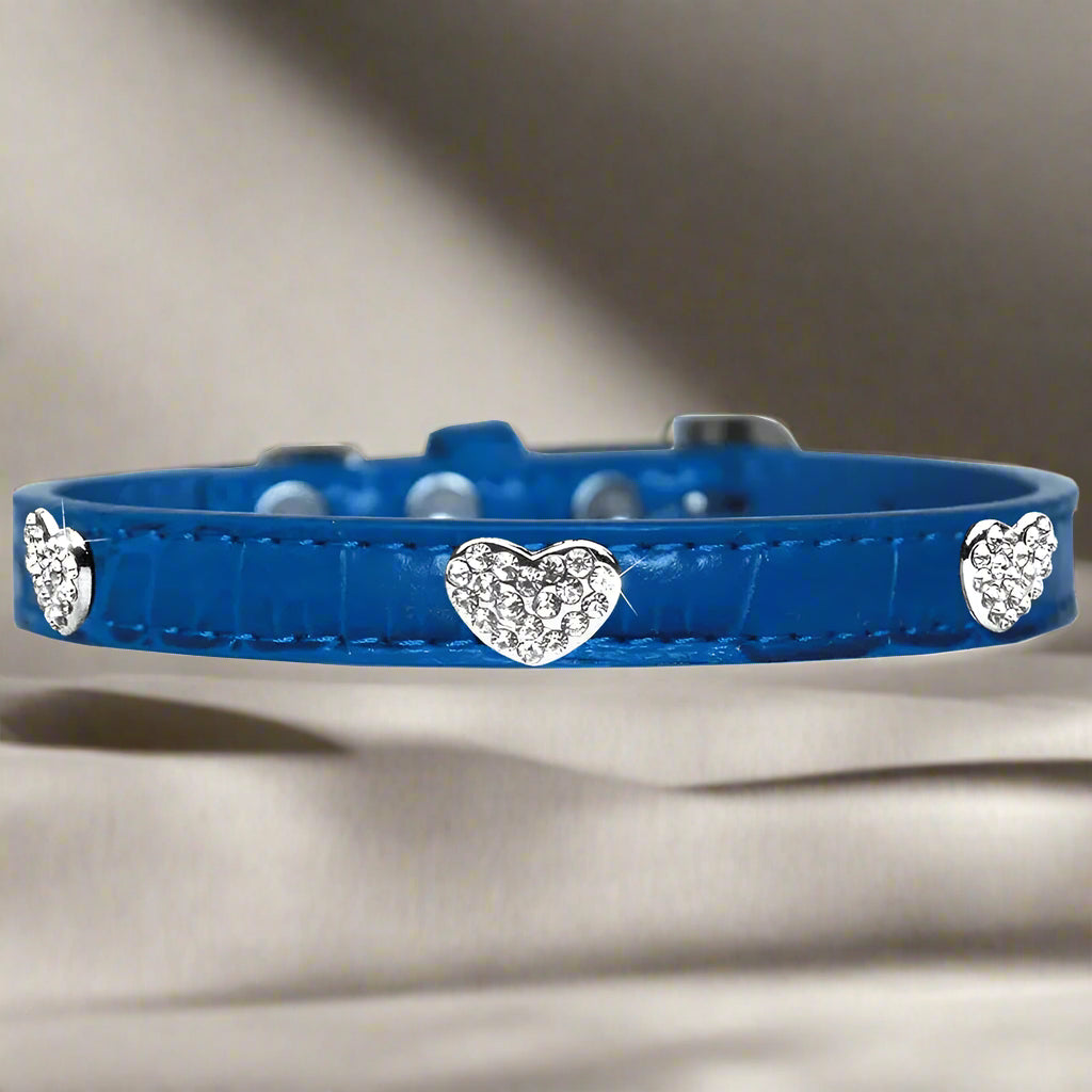 Faux Croc Crystal Heart Dog Collar - Dog Collars - Designer