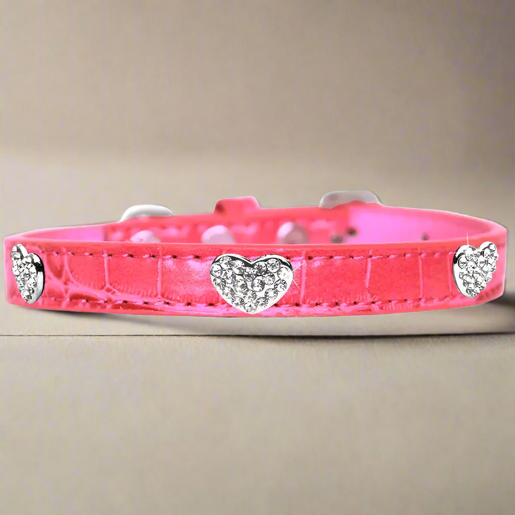 Faux Croc Crystal Heart Dog Collar - Dog Collars - Designer