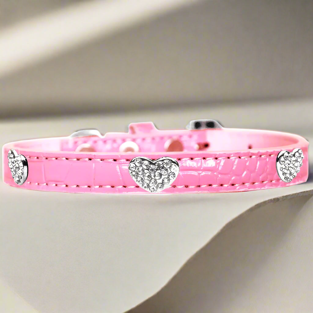 Faux Croc Crystal Heart Dog Collar - Dog Collars - Designer