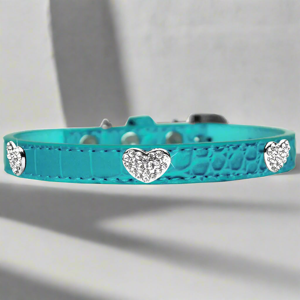 Faux Croc Crystal Heart Dog Collar - Dog Collars - Designer