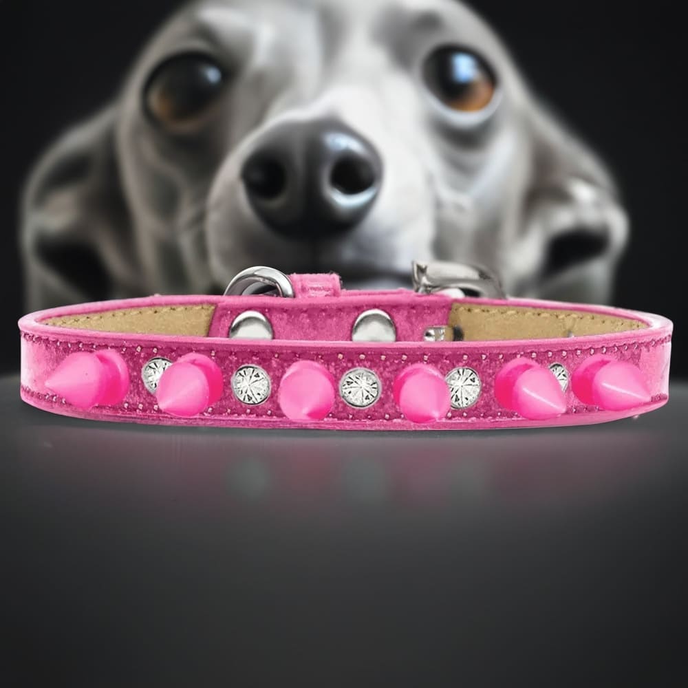 Crystal And Bright Pink Spikes Dog Collar Ice Cream - Dog