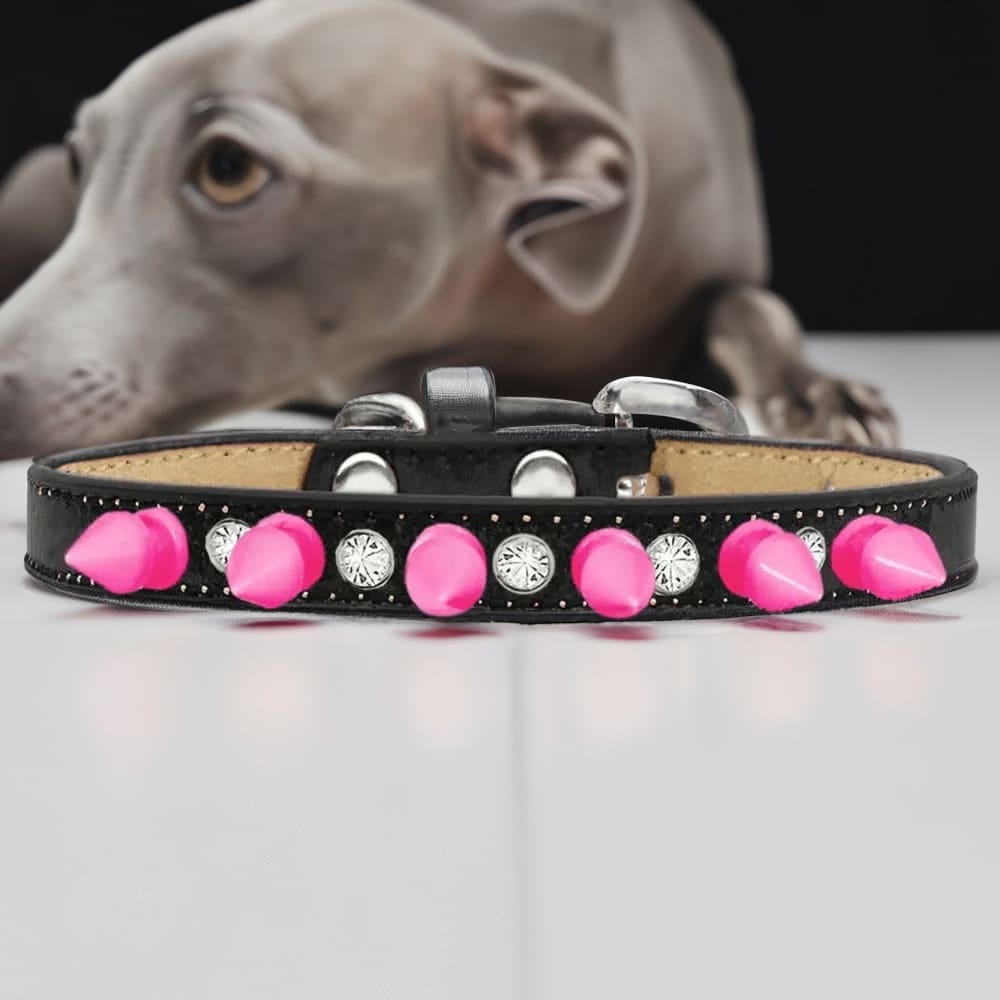 Crystal And Bright Pink Spikes Dog Collar Ice Cream - Dog