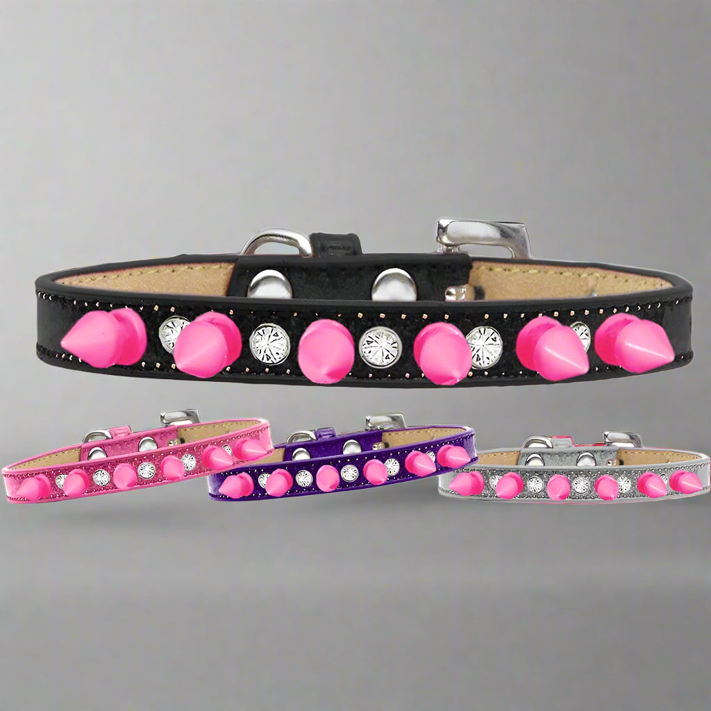 Crystal And Bright Pink Spikes Dog Collar Ice Cream - Dog