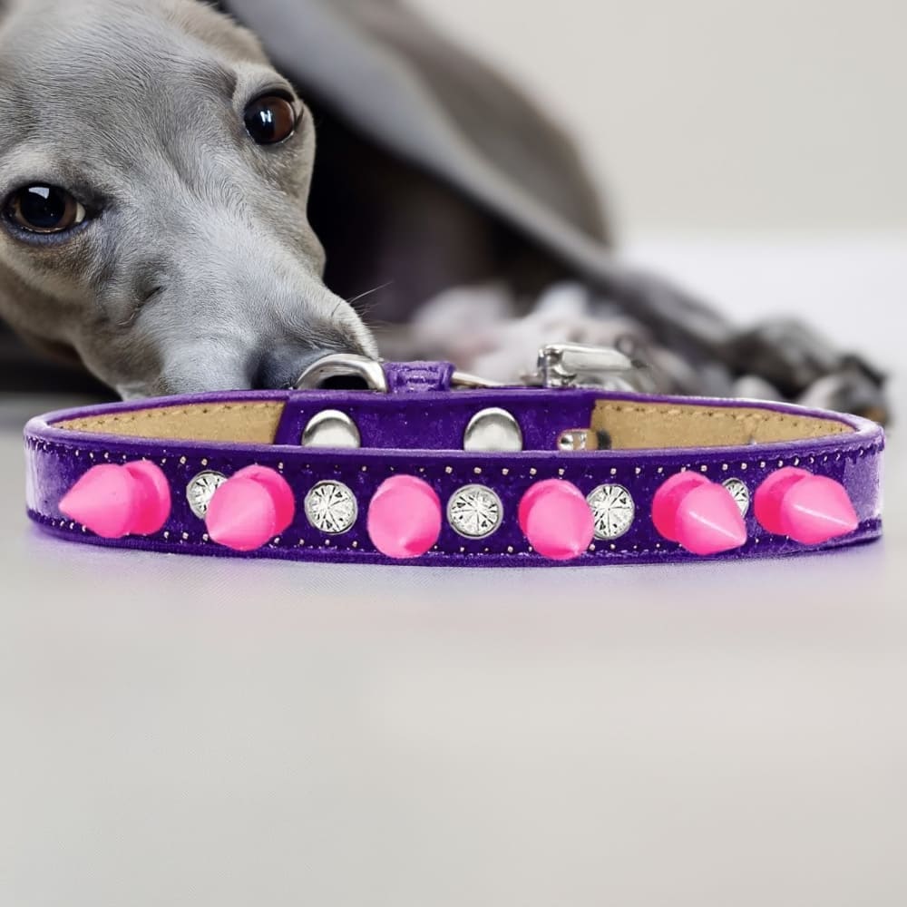 Crystal And Bright Pink Spikes Dog Collar Ice Cream - Dog