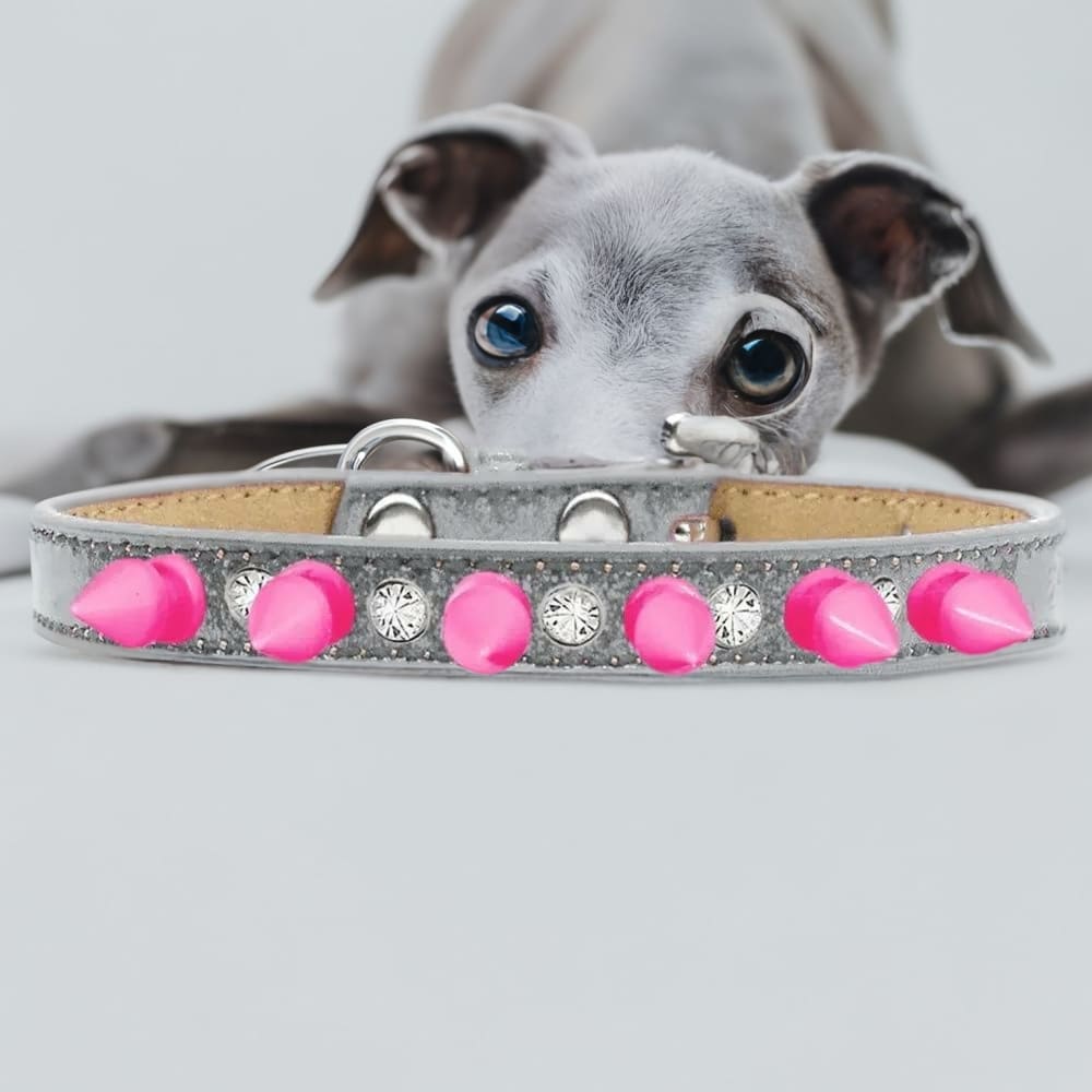 Crystal And Bright Pink Spikes Dog Collar Ice Cream - Dog