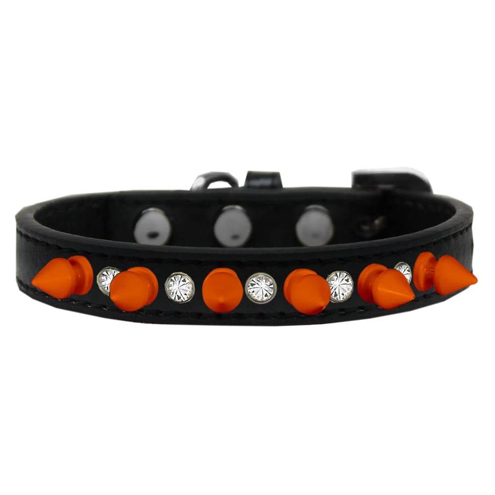 Crystal and Neon Orange Spikes Dog Collar - Dog Collars