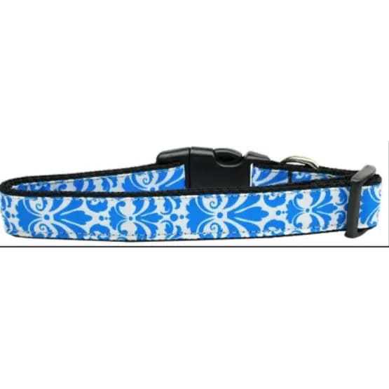 Damask Blue Nylon Dog Collar and Leashes - Dog Collars