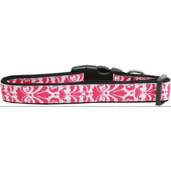 Damask Bright Pink Nylon Pet Collar and Leash - Dog Collars