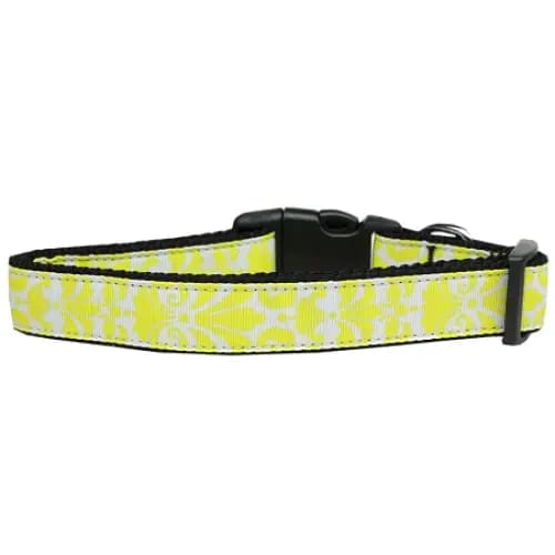 Damask Yellow Nylon Dog Collar & Leash - Dog Collars - Nylon