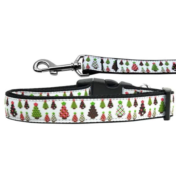 Designer Christmas Trees Nylon Dog Collars and Leashes