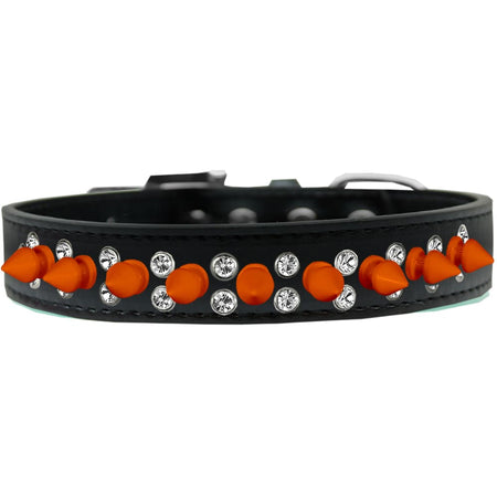 Double Crystal and Neon Orange Spikes Dog Collar - Dog