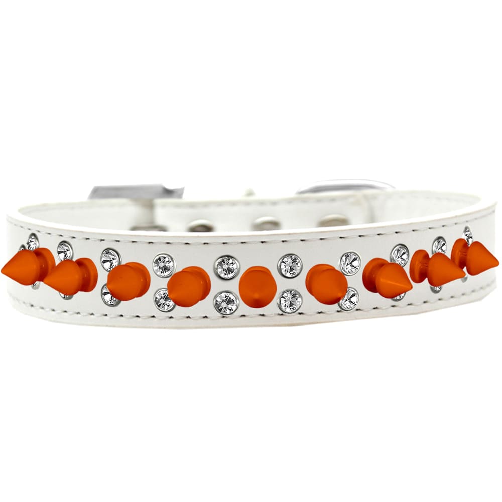 Double Crystal and Neon Orange Spikes Dog Collar - Dog