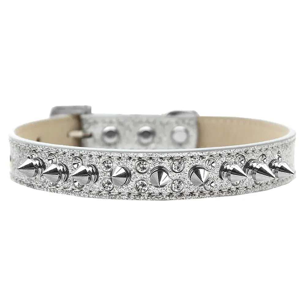 Double Crystal and Silver Spikes Ice Cream Dog Collar - Dog