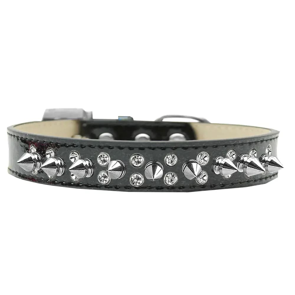 Double Crystal and Silver Spikes Ice Cream Dog Collar - Dog