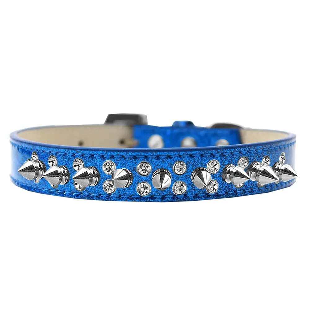 Double Crystal and Silver Spikes Ice Cream Dog Collar - Dog